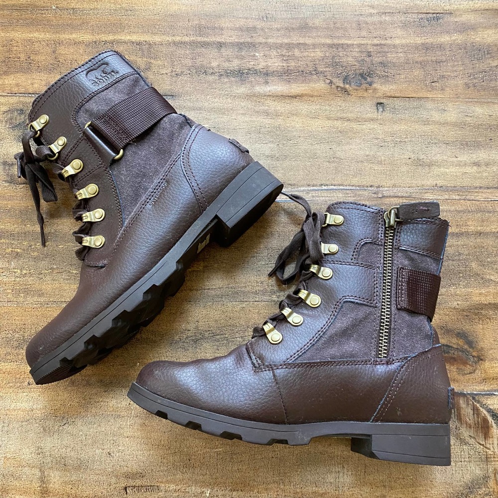 Sorel Brown Emelie Conquest Waterproof Leather Lace Up Combat Boots Size 5 - Picture 8 of 11